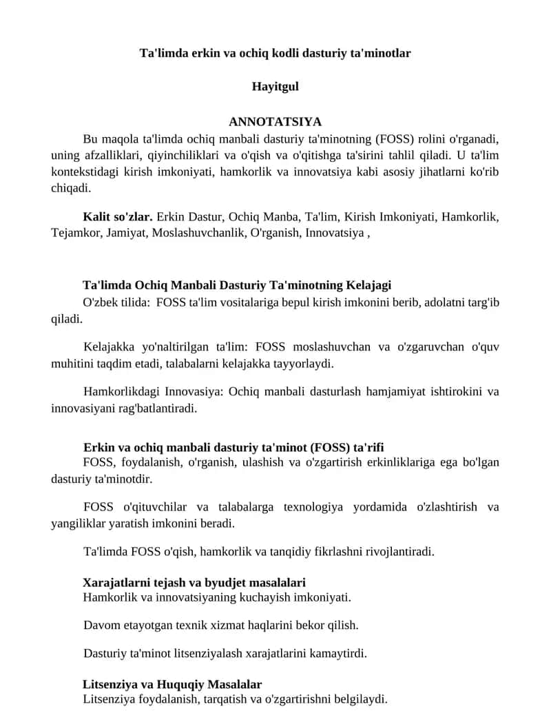 Ta'limda erkin va ochiq kodli dasturiy ta'minotlar 1