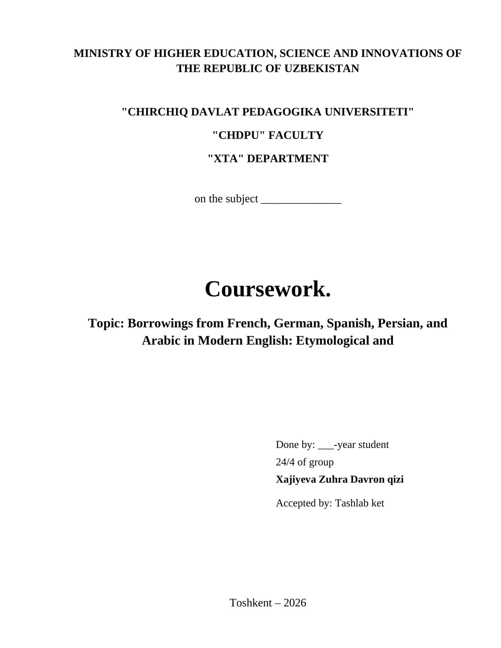 Borrowings from French, German, Spanish, Persian, and Arabic in Modern English: Etymological and 1