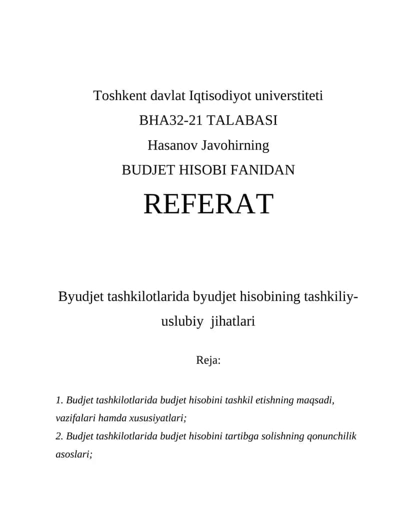Budjet hisobi fanidang referat 1