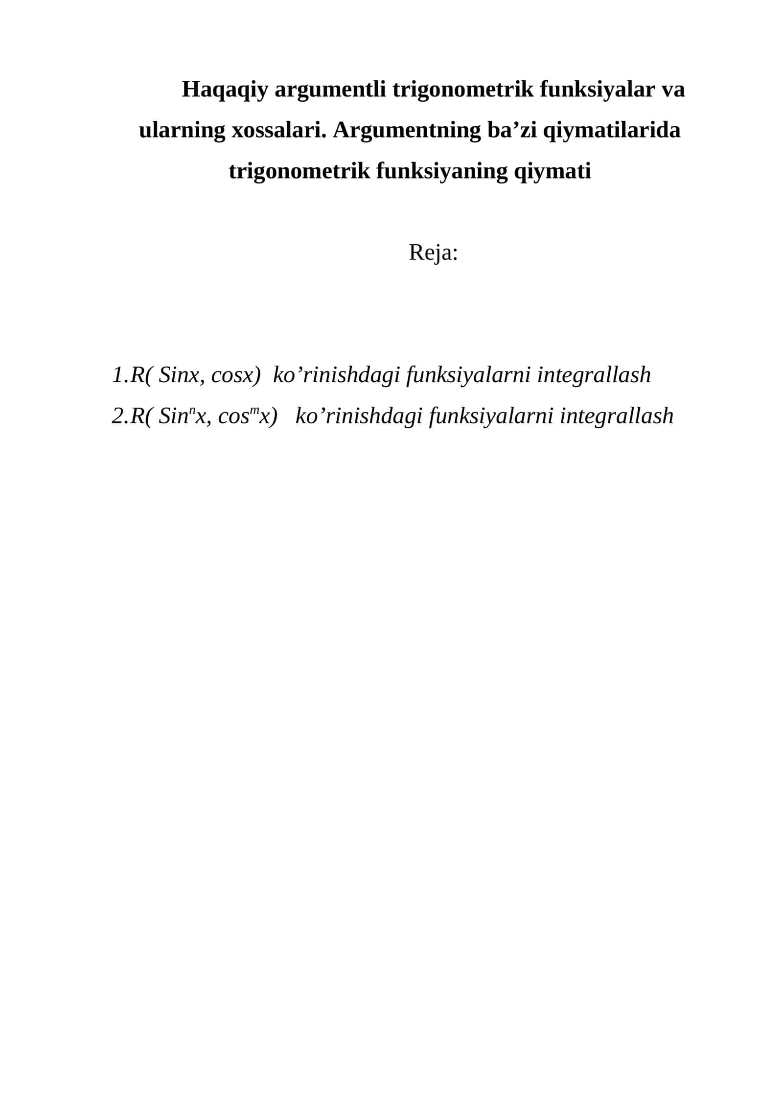 Trigonometrik funksiyalar va ularning xossalari 1