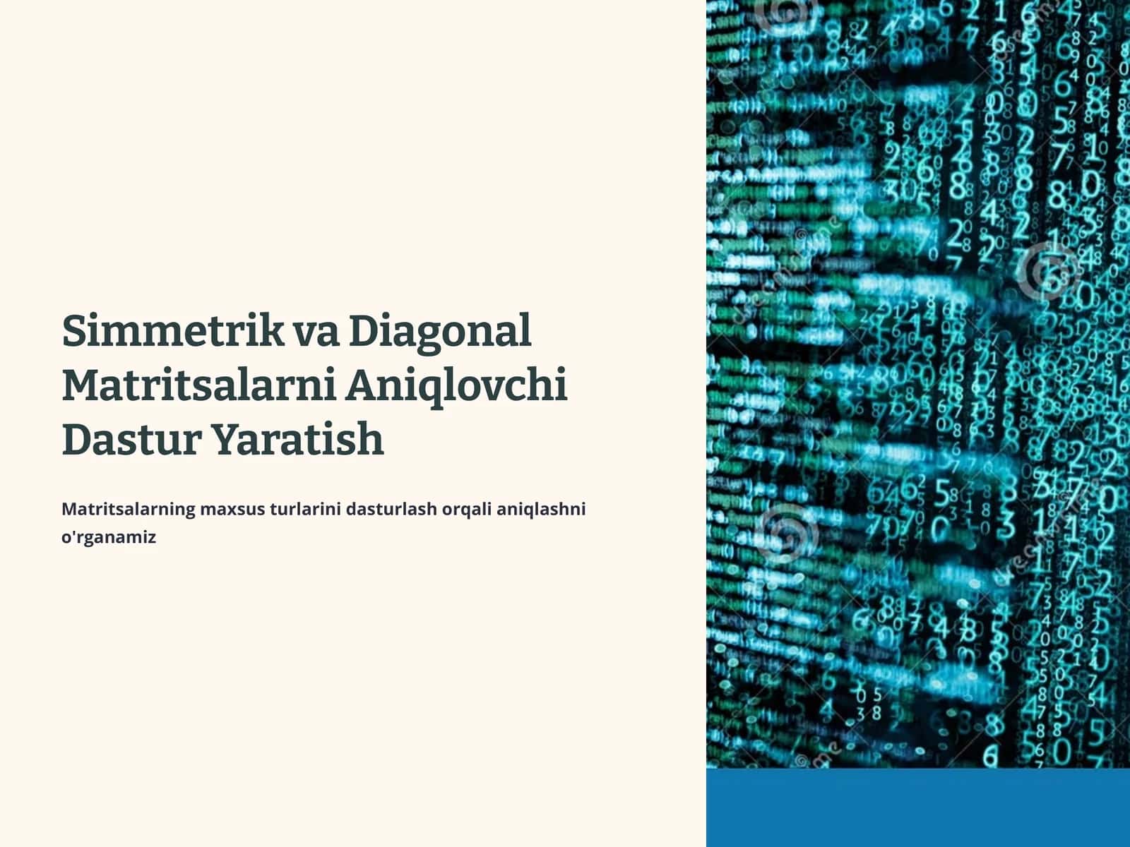 Simmetrik va Diagonal Matritsalarni Aniqlovchi Dastur Yaratish 1