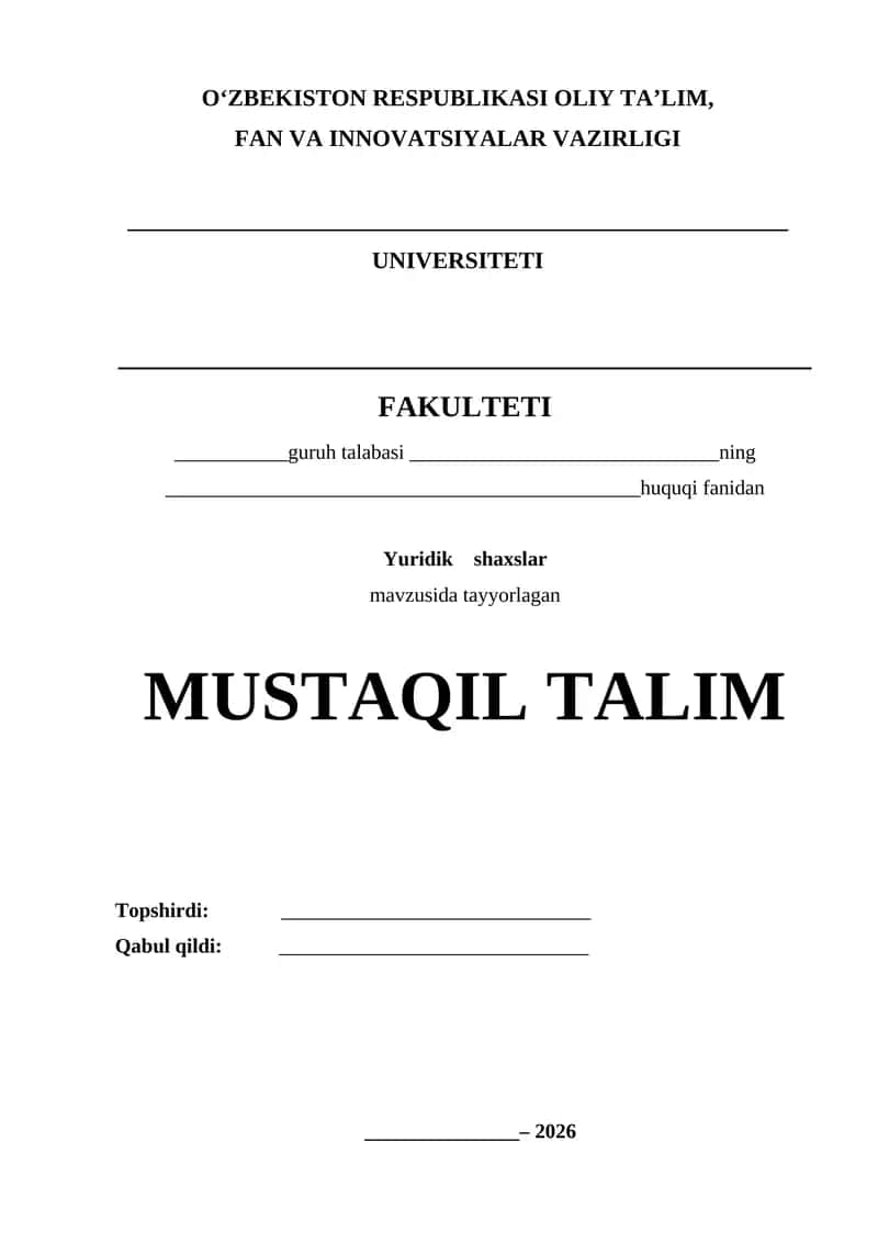 Yuridik shaxs MUSTAQIL TALIM 1