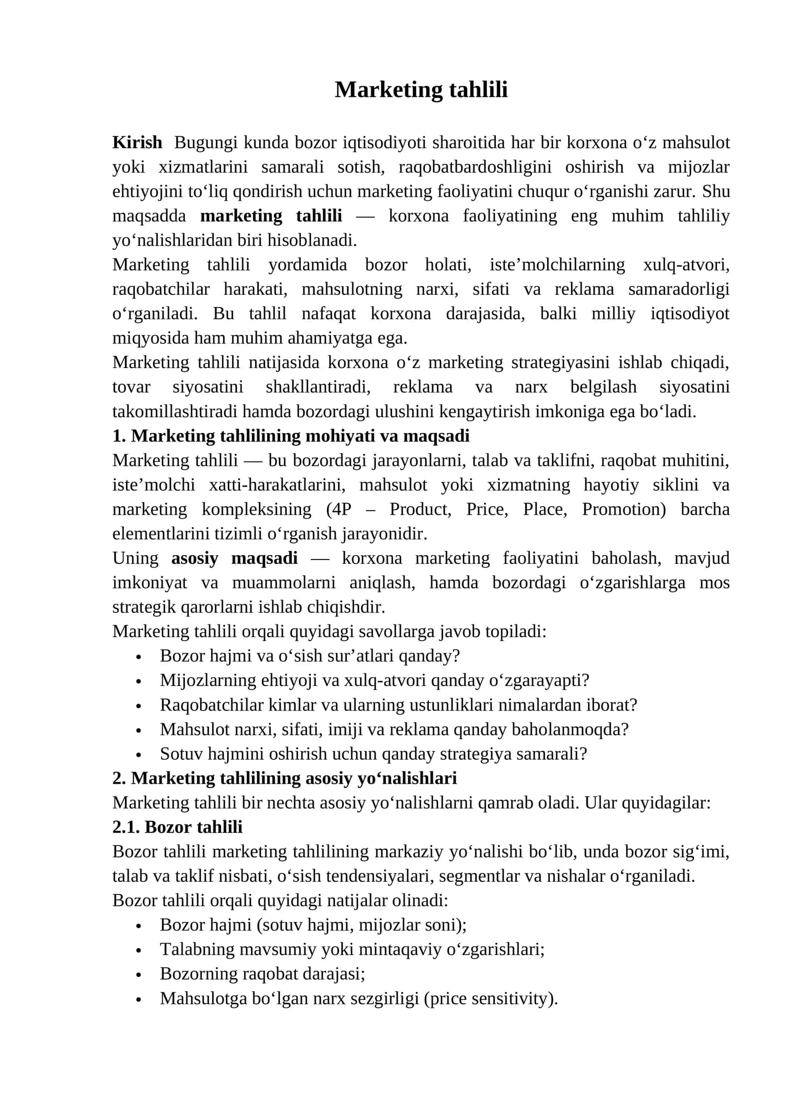 Marketing tahlili 1