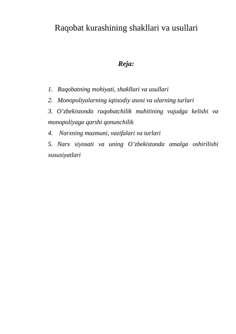 Raqobat kurashining shakllari va usullari 1