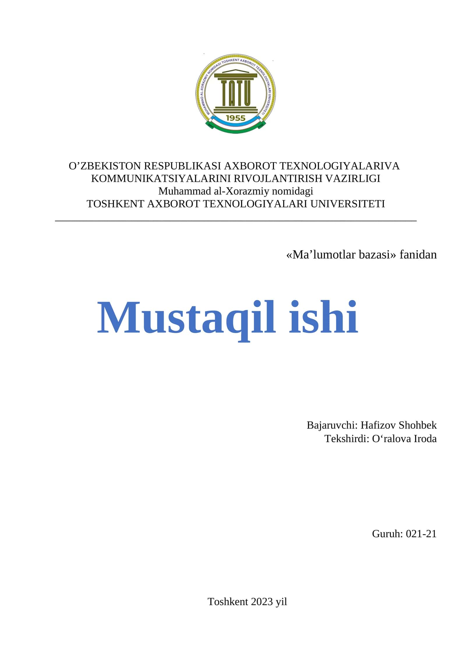 Ma‘lumotlar bazasini normallashtirish va 1NF, 2NF, 3NF va Kodd normal formalari 1