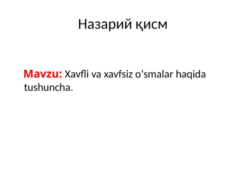 Xavfli va xavfsiz o‘smalar haqida tushuncha 1