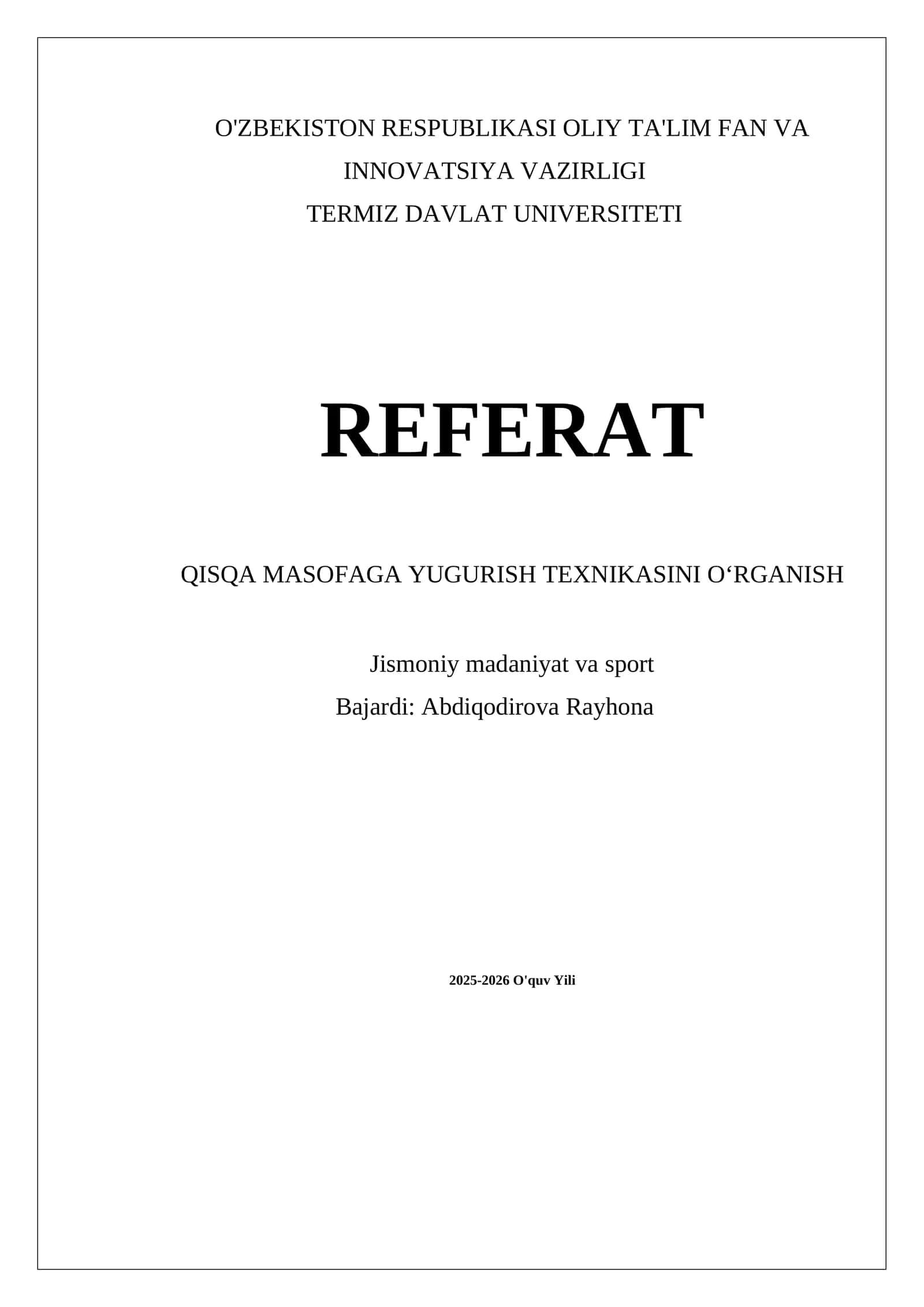 Qisqa masofaga yugurish texnikasi 1