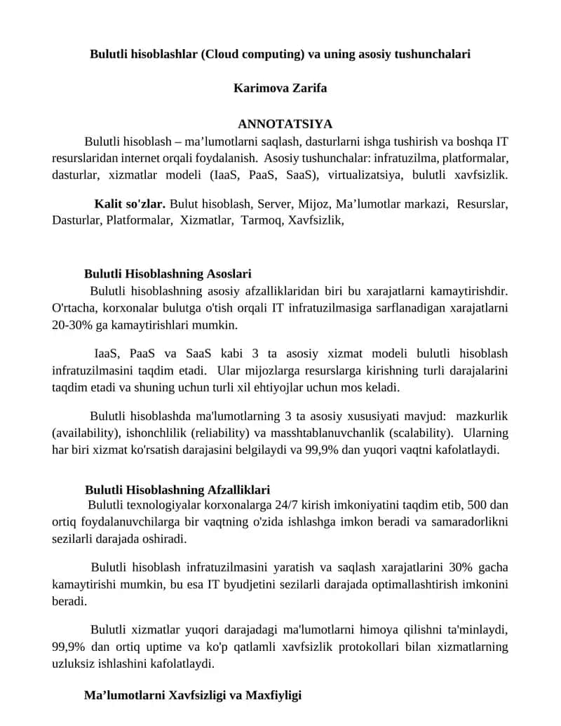Bulutli Hisoblashning Asoslari 1
