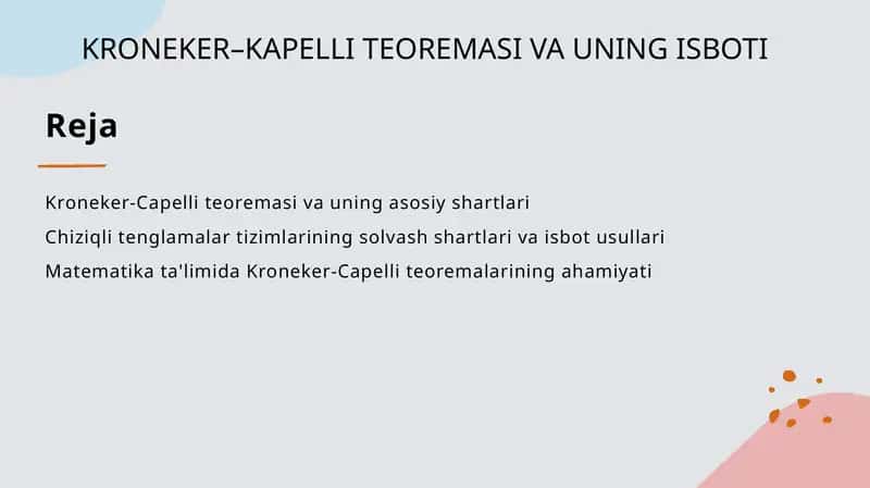 KRONEKER–KAPELLI TEOREMASI VA UNING ISBOTI 1