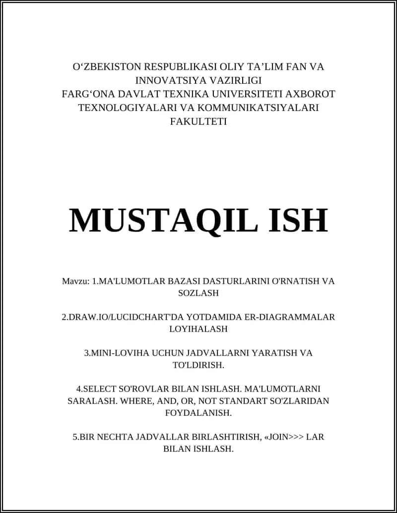 MA'LUMOTLAR BAZASI DASTURLARINI O'RNATISH VA SOZLASH 1