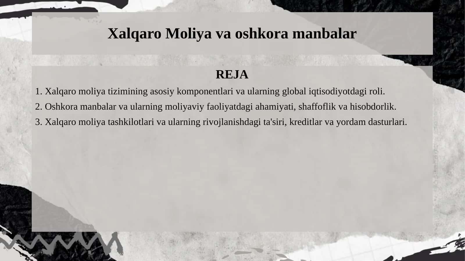 Xalqaro Moliya va oshkora manbalar 1