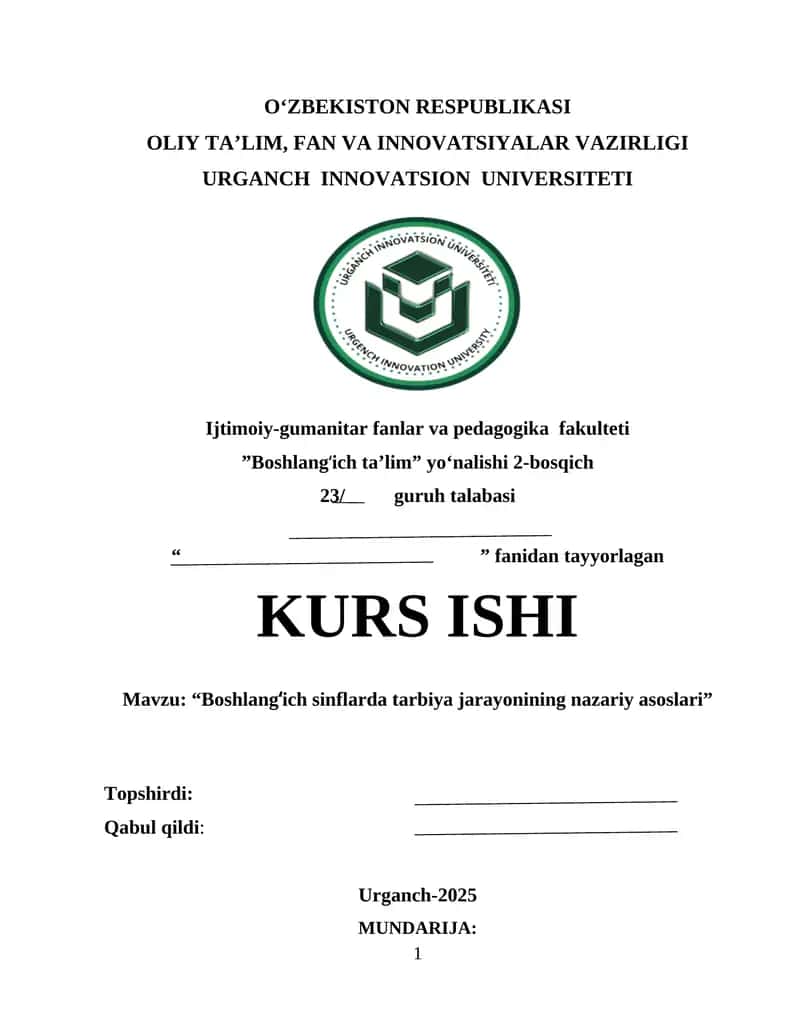 Boshlangʻich sinflarda tarbiya jarayonining nazariy asoslari 1