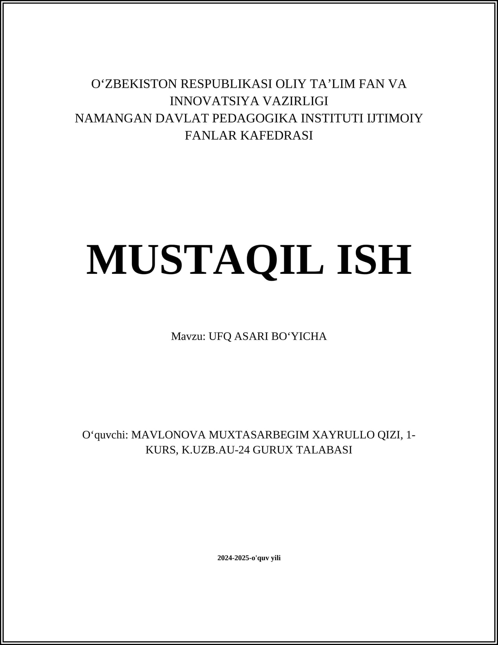 UFQ ASARI BOʻYICHA 1