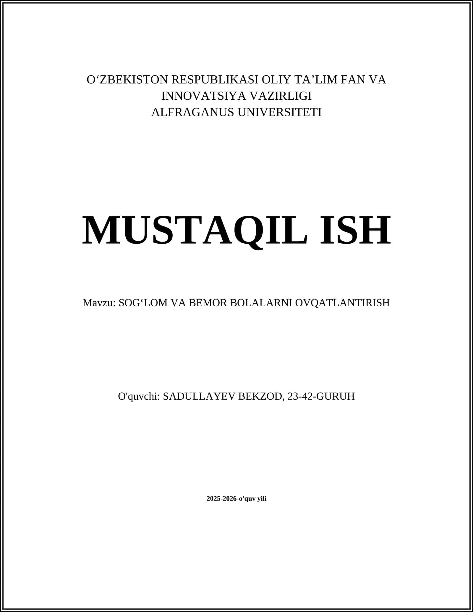 SOGʻLOM VA BEMOR BOLALARNI OVQATLANTIRISH 1