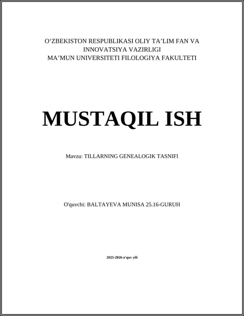 Tillarning Genealogik Tasnifi 1