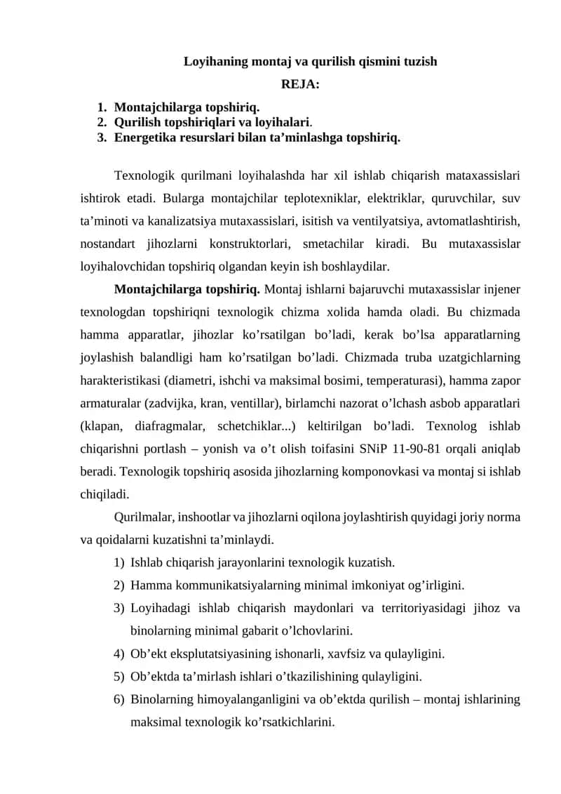 Montaj va Qurilish Loyihasi 1