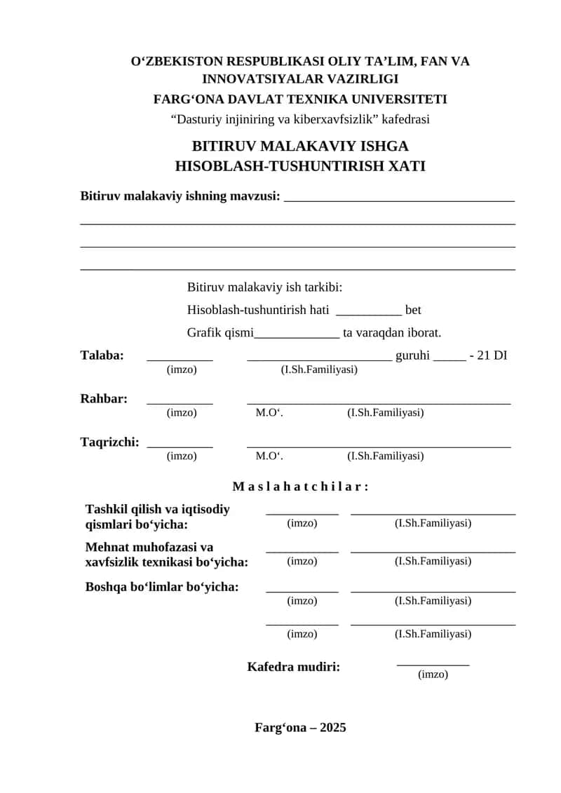 Bitiruv Malakaviy Ishga Hisoblash-Tushuntirish Hati 1