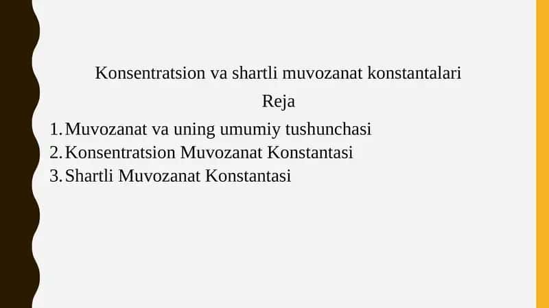 Konsentratsion va shartli muvozanat konstantalari 1