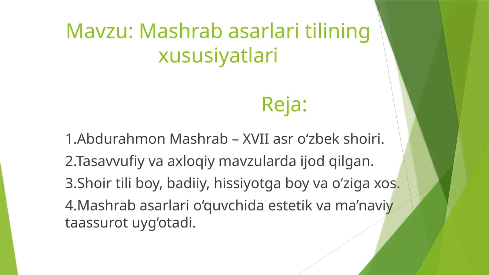 Mashrab asarlari tilining xususiyatlari 1