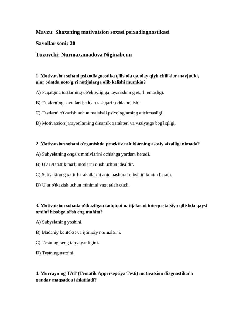 Shaxsning mativatsion soxasi psixadiagnostikasi 1