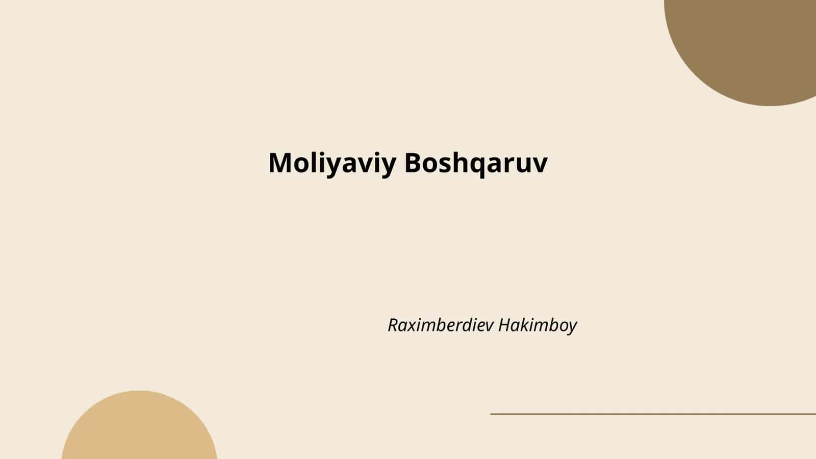 Moliyaviy Boshqaruv 1