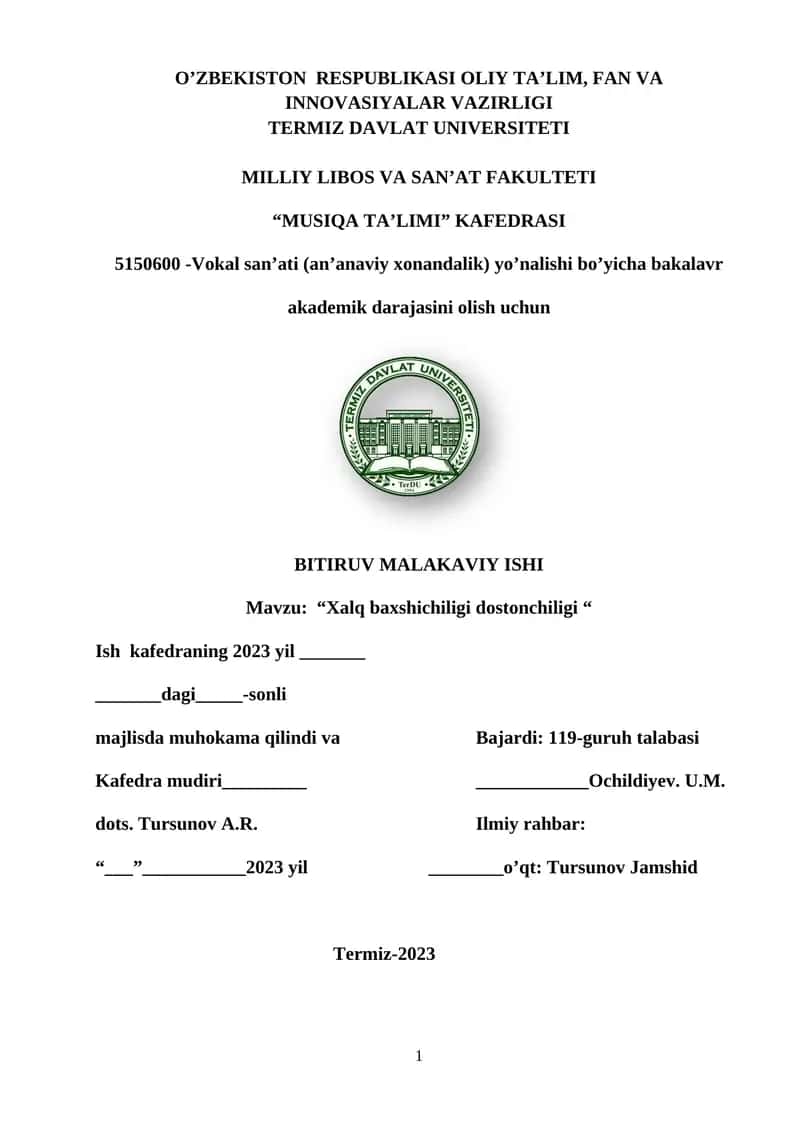 Baxshichilik san’ati haqida 1