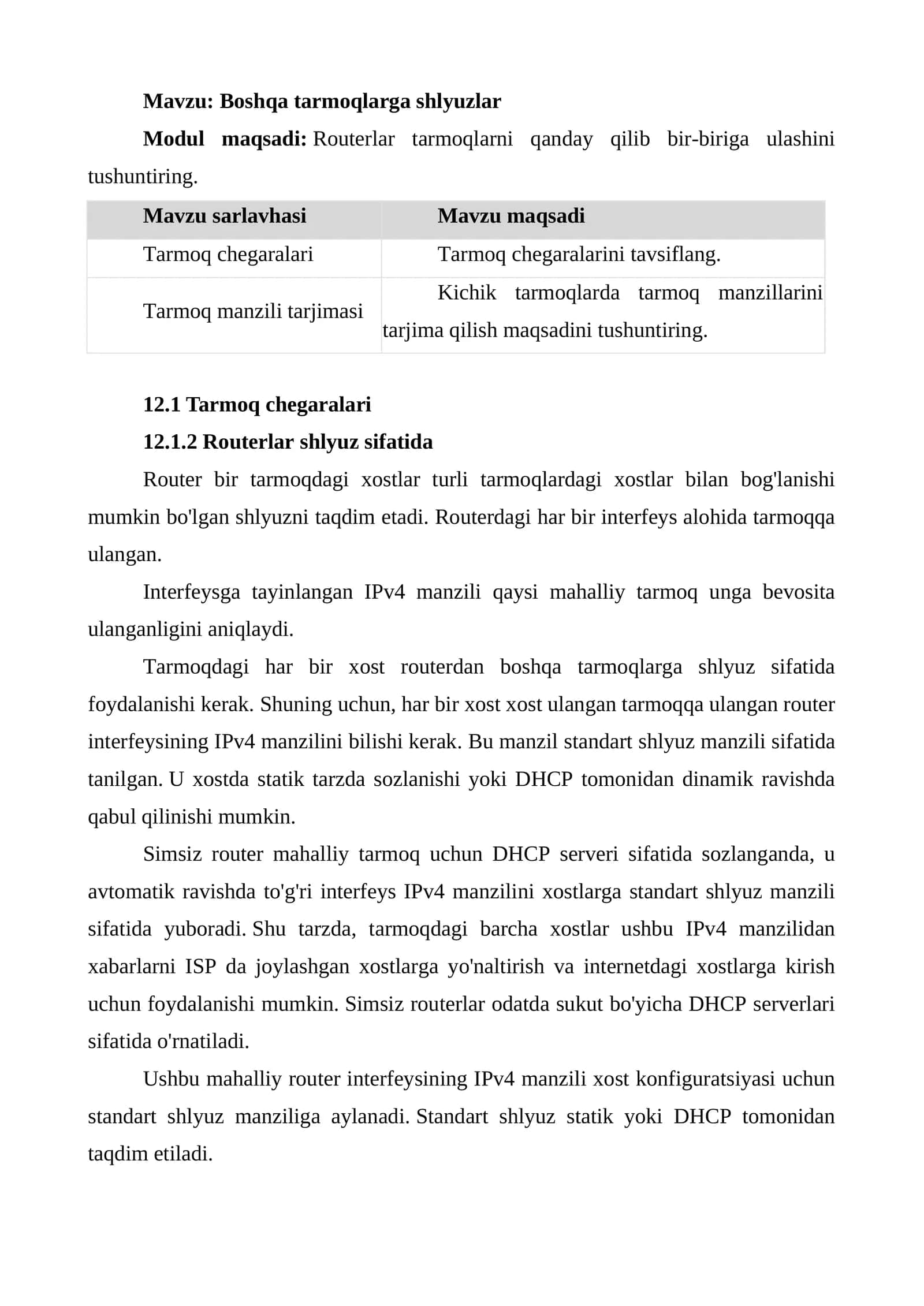 Routerlar shlyuzlar 1