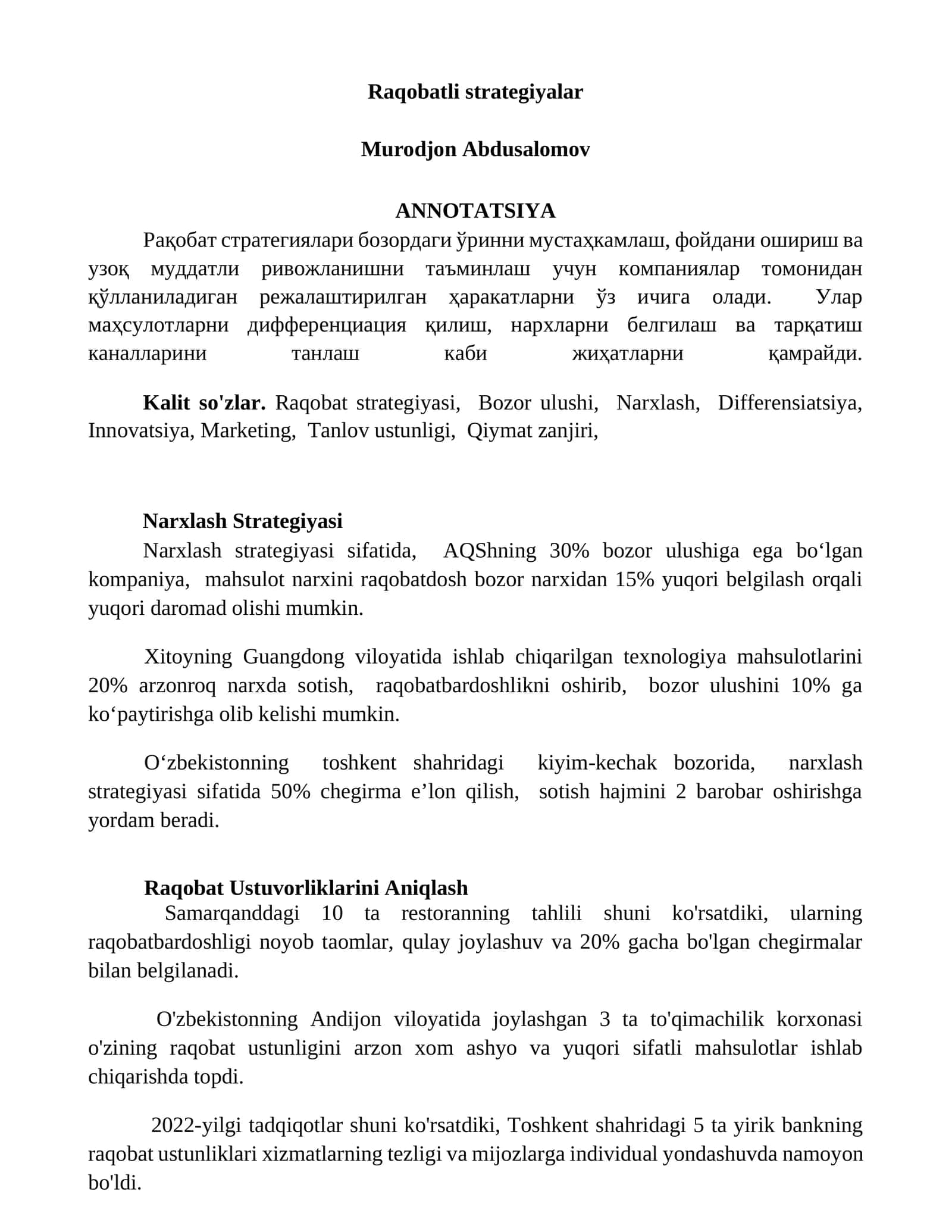 Raqobatli strategiyalar 1