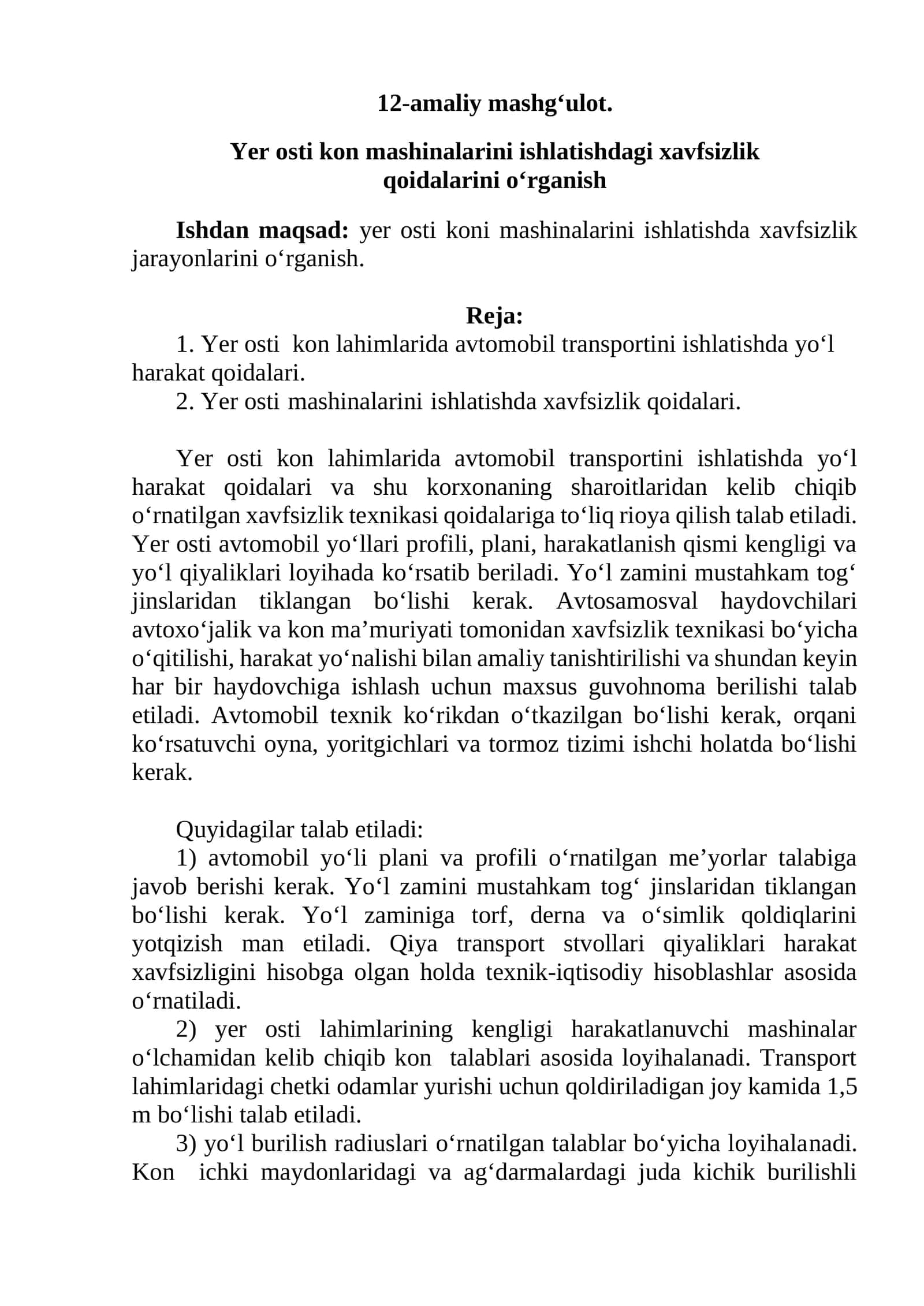 Yer osti kon mashinalarini ishlatishdagi хavfsizlik qoidalarini o‘rganish 1