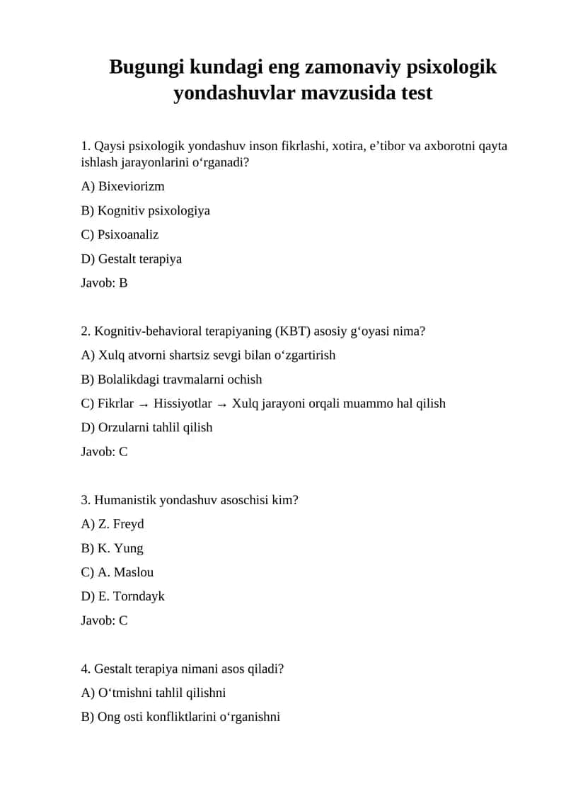 Bugungi kundagi eng zamonaviy psixologik yondashuvlar 1