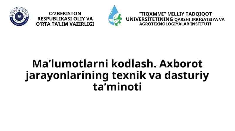Ma’lumotlarni kodlash. Axborot jarayonlarining texnik va dasturiy ta’minoti 1