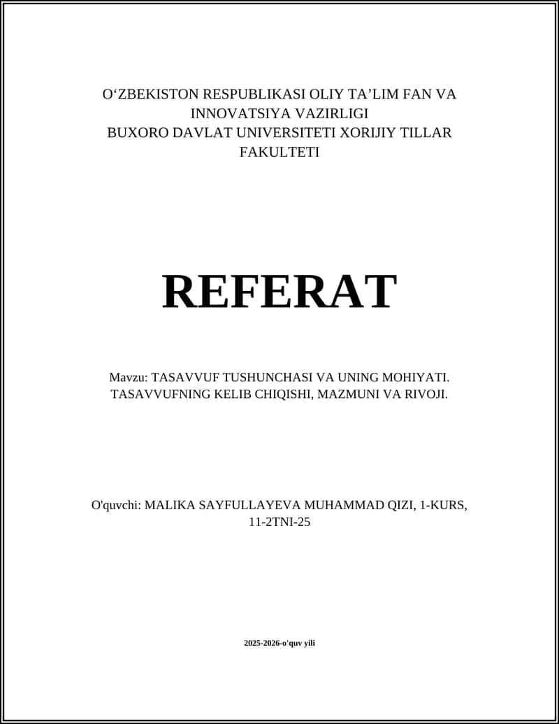 TASAVVUF TUSHUNCHASI VA UNING MOHIYATI 1