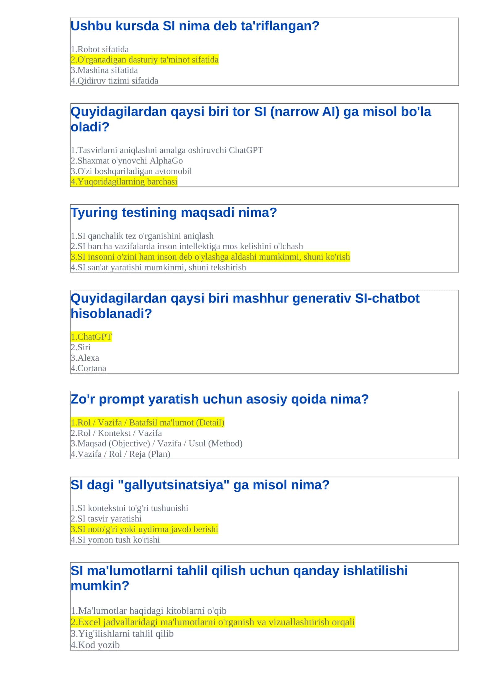 Sun'iy intellekt savol-javoblari 1