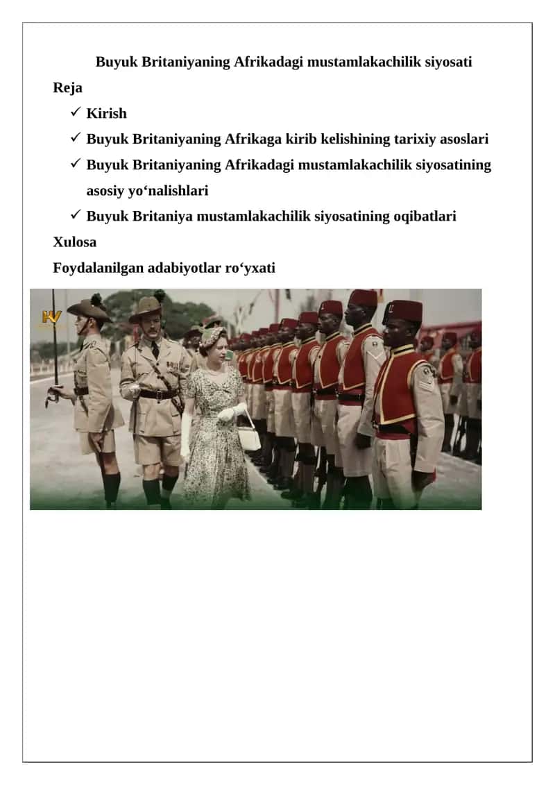 Buyuk Britaniyaning Afrikadagi mustamlakachilik siyosati 1