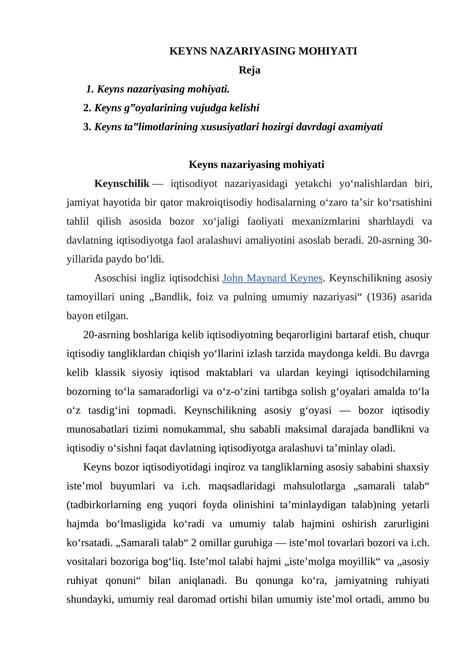 KEYNS NAZARIYASING MOHIYATI 1