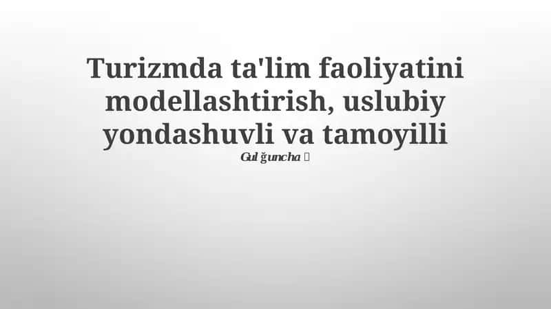 Turizm Ta'limi Modellashtirish va Yondashuvlar 1