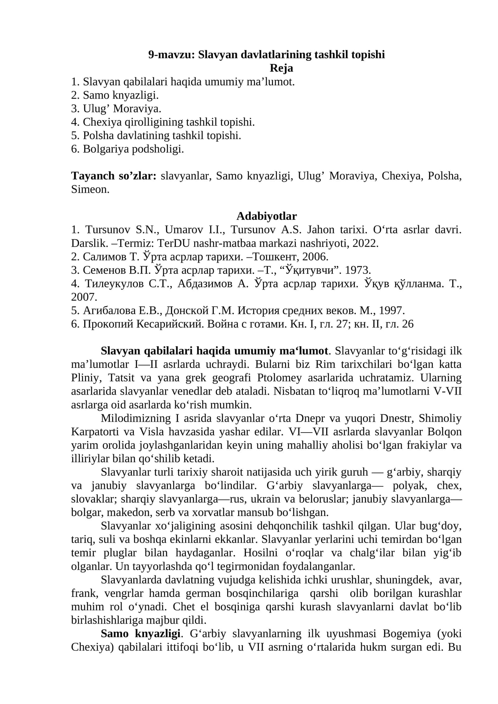 9-mavzu: Slavyan davlatlarining tashkil topishi 1