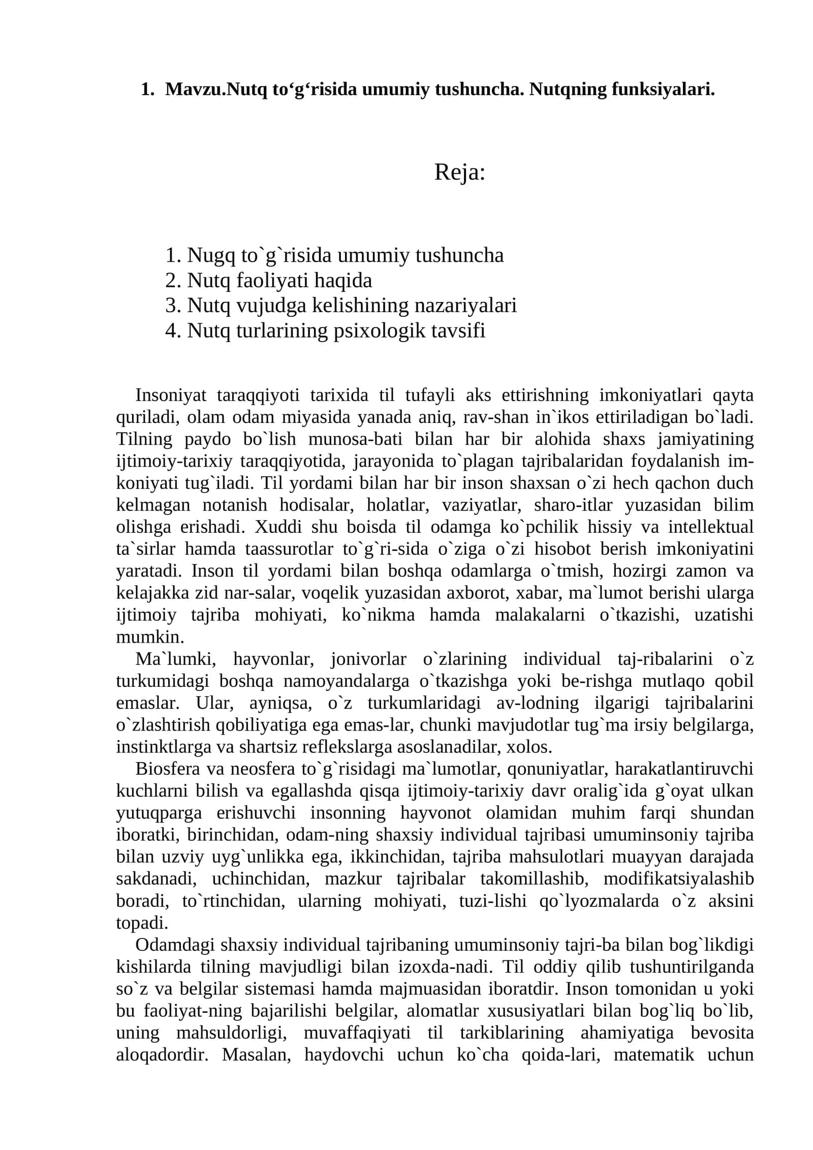 Nutq to‘g‘risida umumiy tushuncha. Nutqning funksiyalari 1