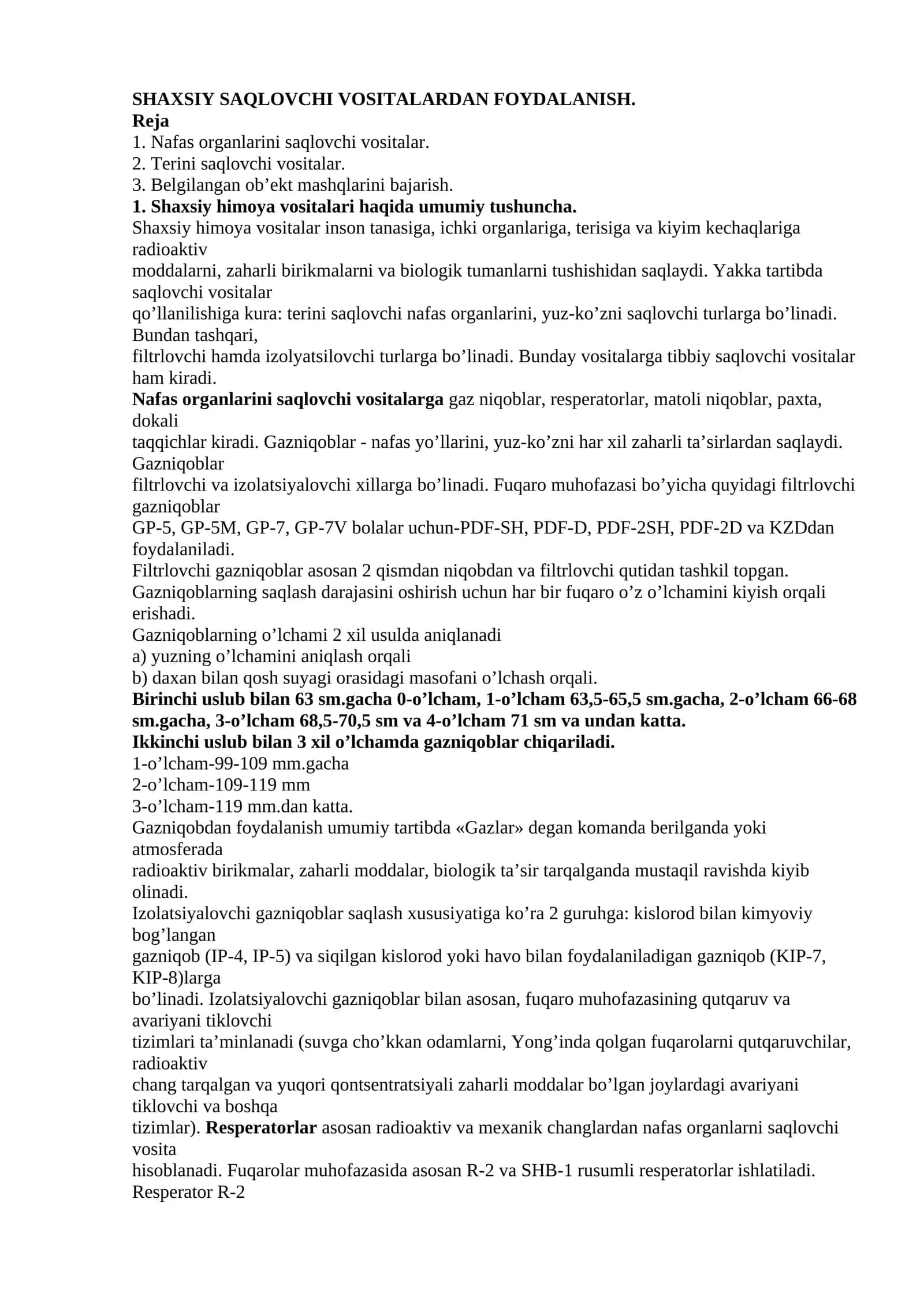 SHAXSIY SAQLOVCHI VOSITALARDAN FOYDALANISH 1