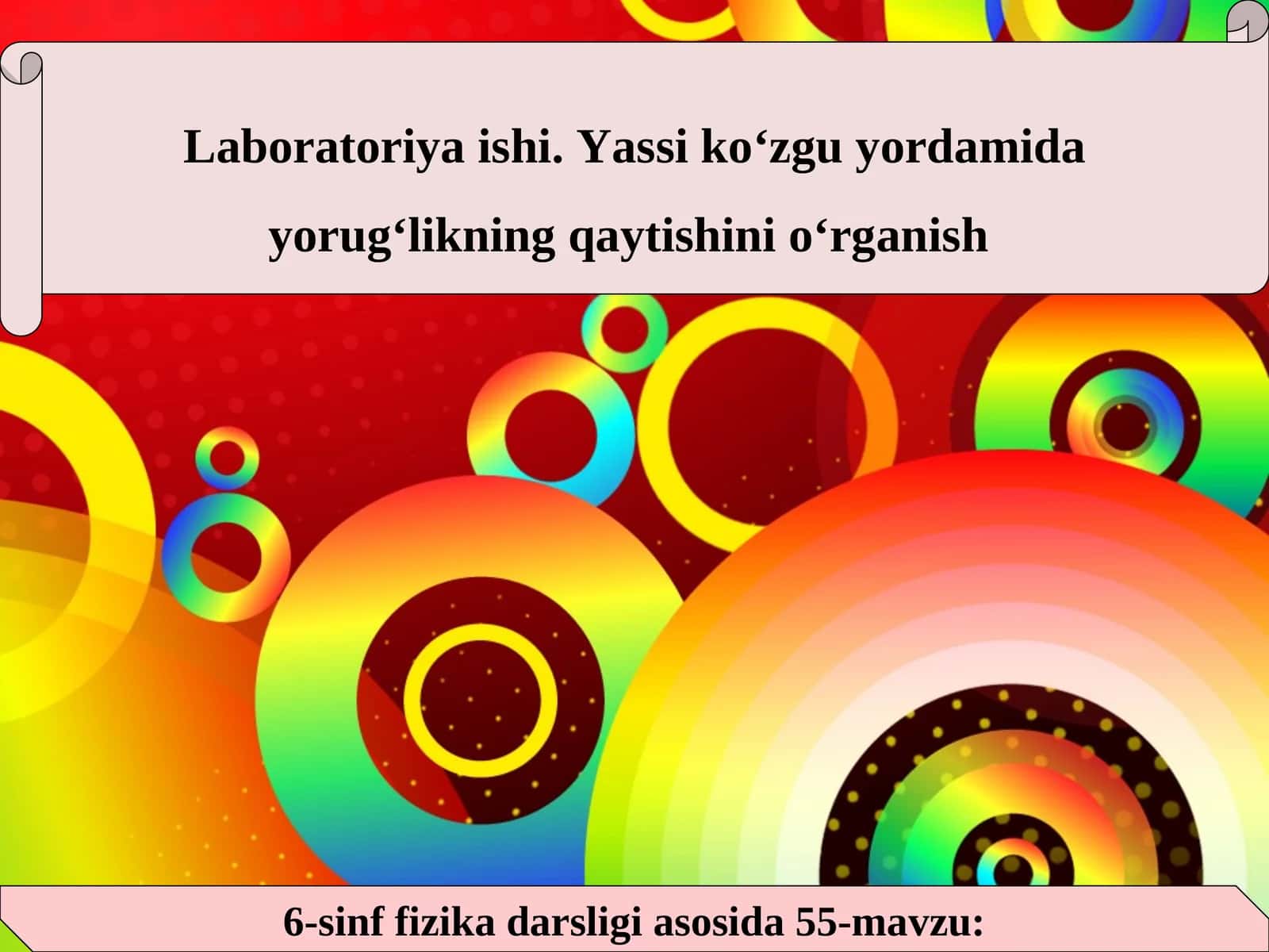 Yassi ko'zgu yordamida yorug'likning qaytishini o'rganish 1