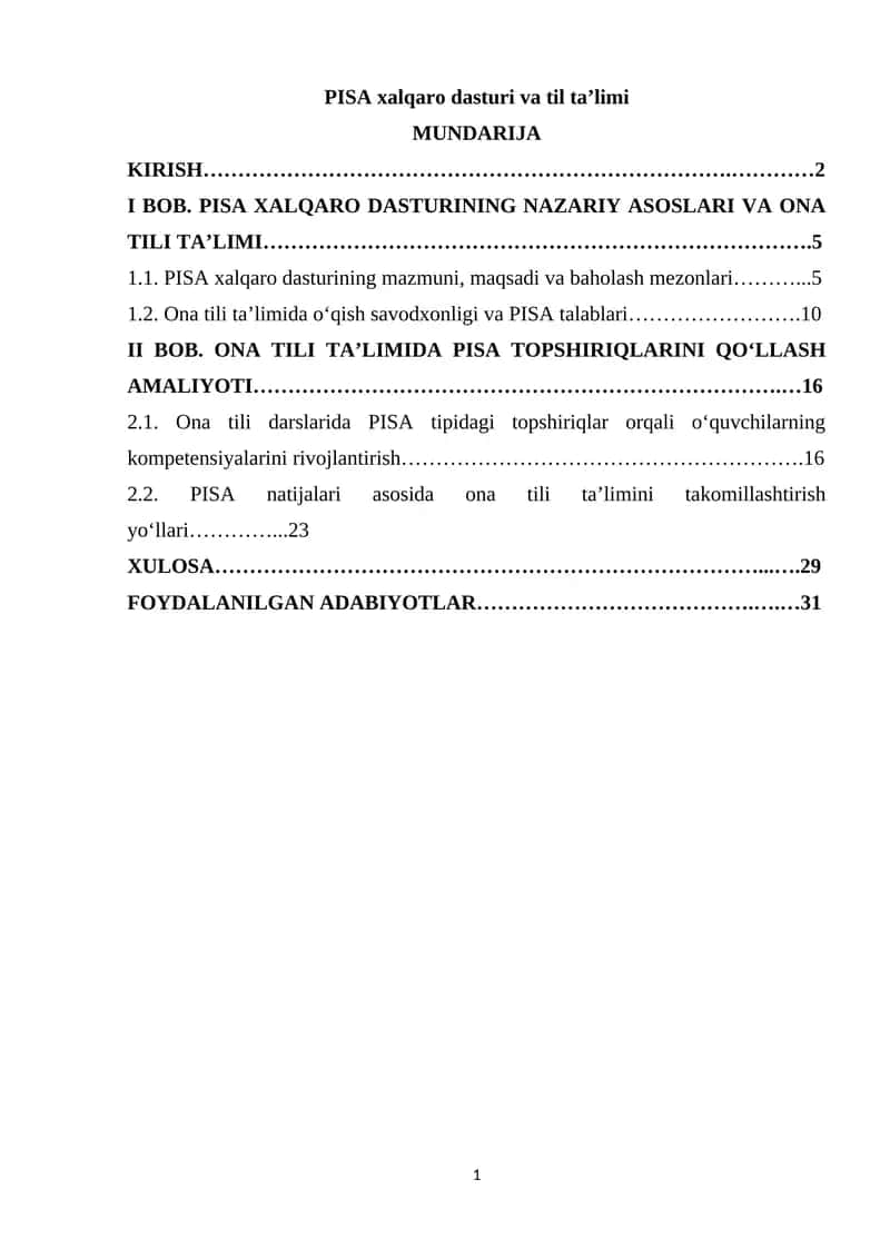PISA xalqaro dasturi va til ta’limi 1