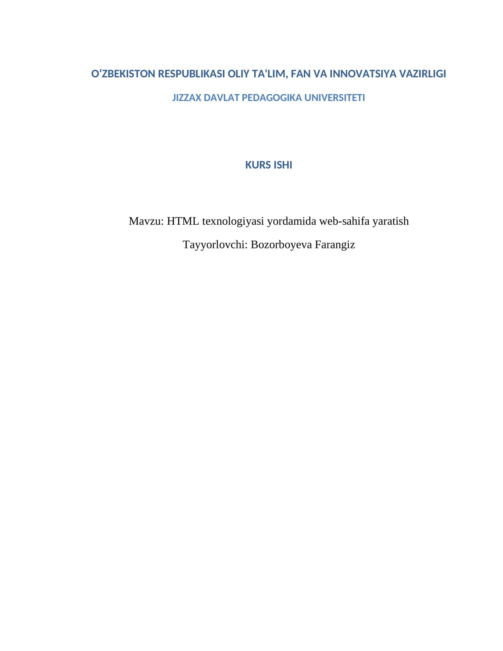HTML texnologiyasi yordamida web-sahifa yaratish 1