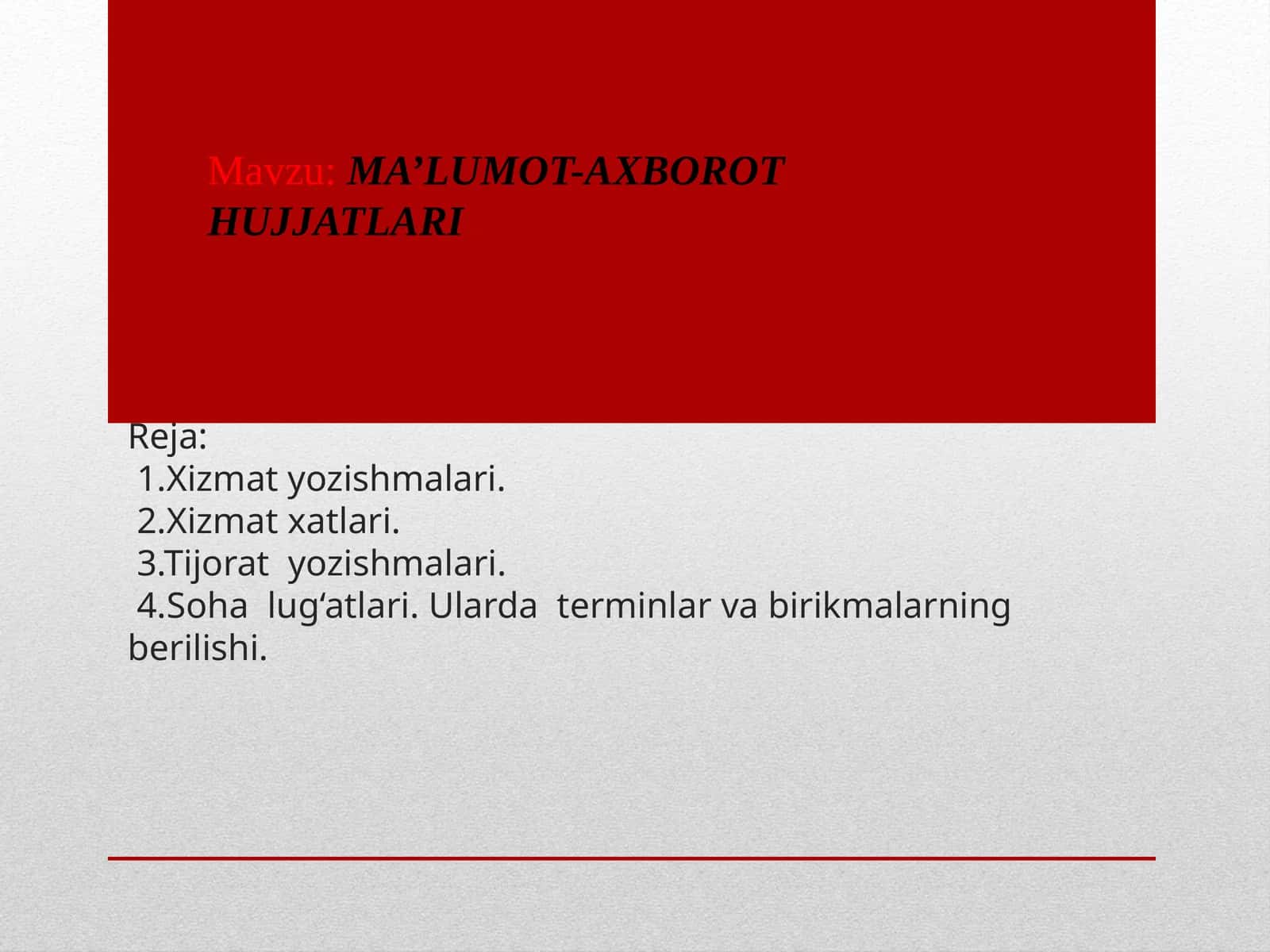 Xizmat yozishmalari 1