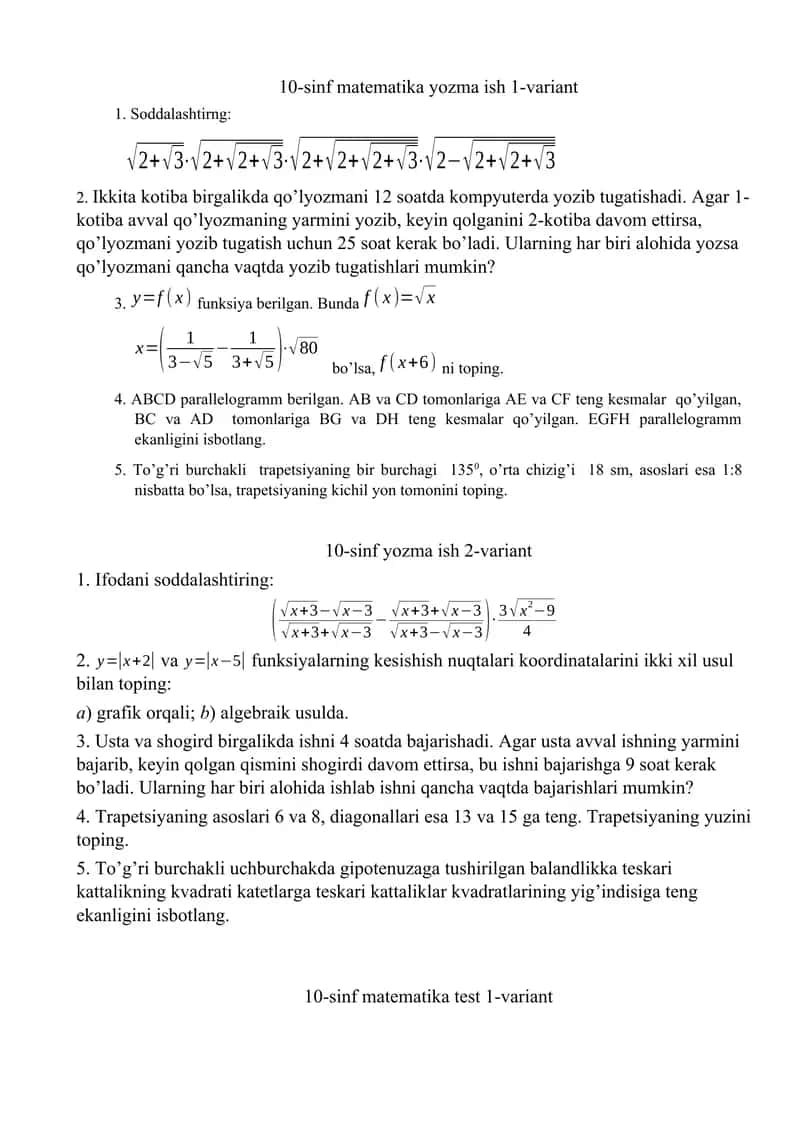 Matematikadan Olimpiada savollari 1