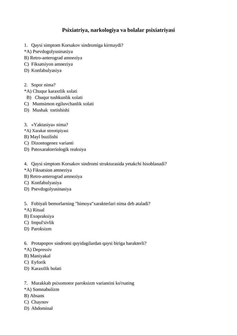 Psixiatriya, narkologiya va bolalar psixiatriyasi 1