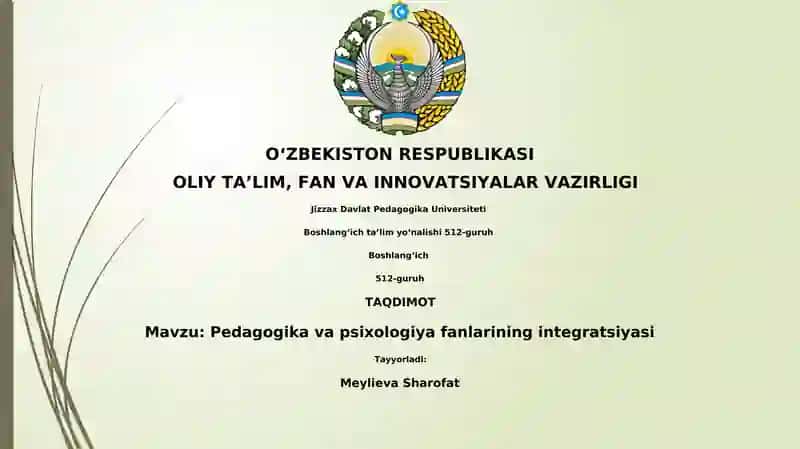 Pedagogika va psixologiya fanlarining integratsiyasi