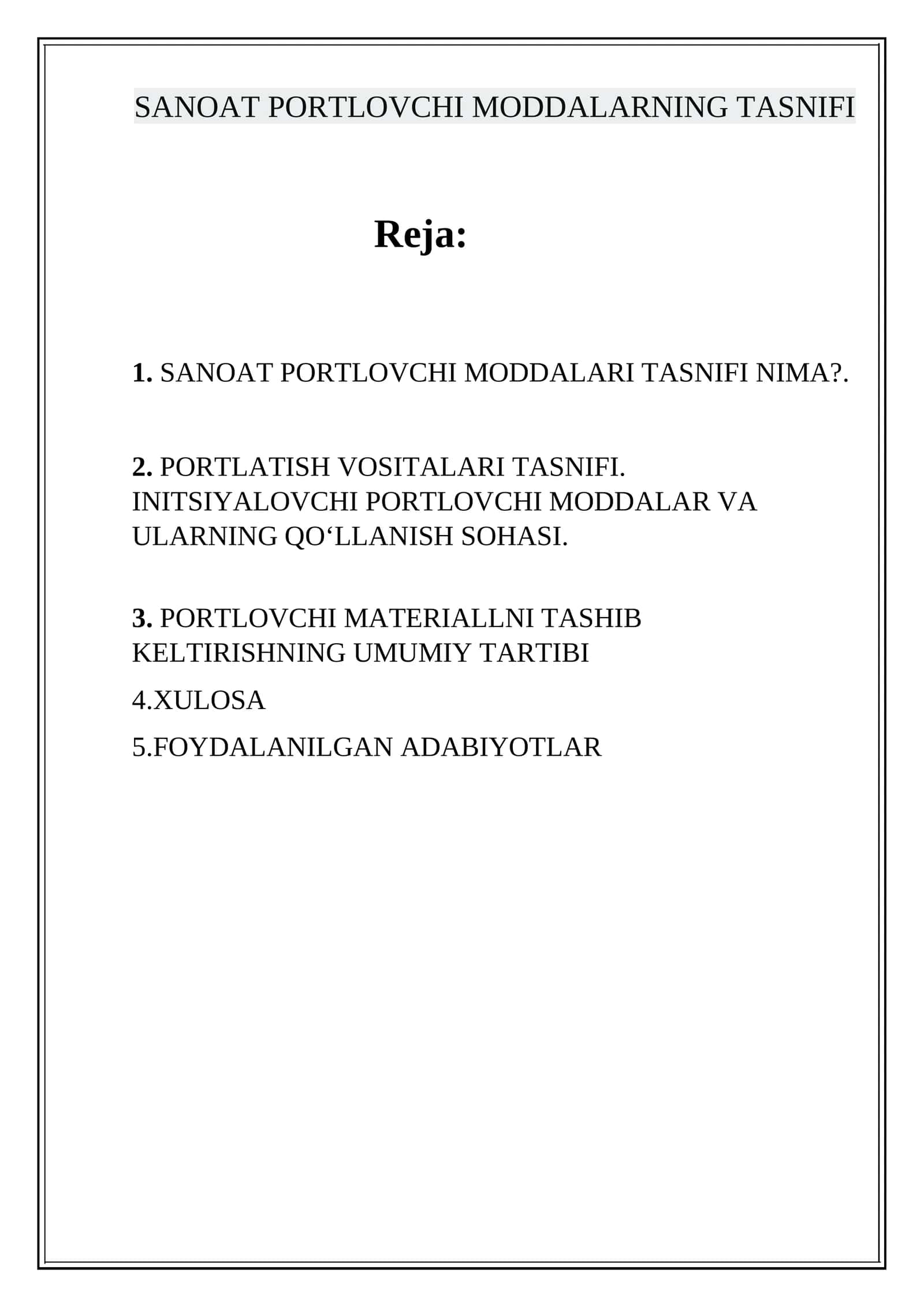 SANOAT PORTLOVCHI MODDALARNING TASNIFI 1