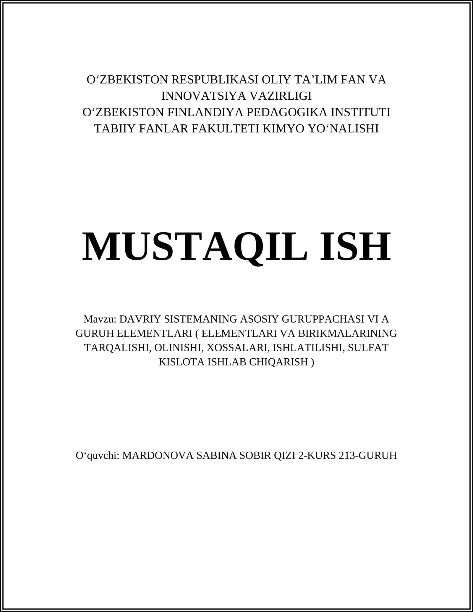 Oltingugurt kimyoviy xossalari 1