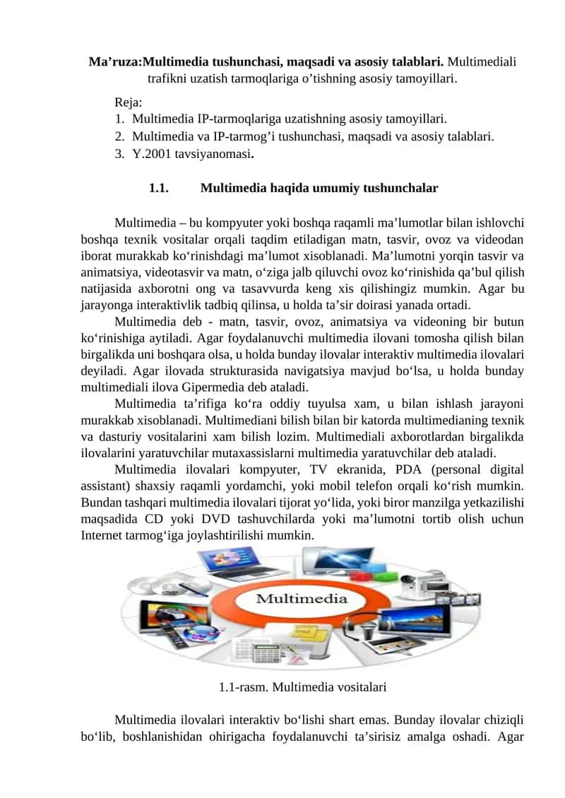 Multimedia IP-tarmoqlariga uzatishning asosiy tamoyillari 1