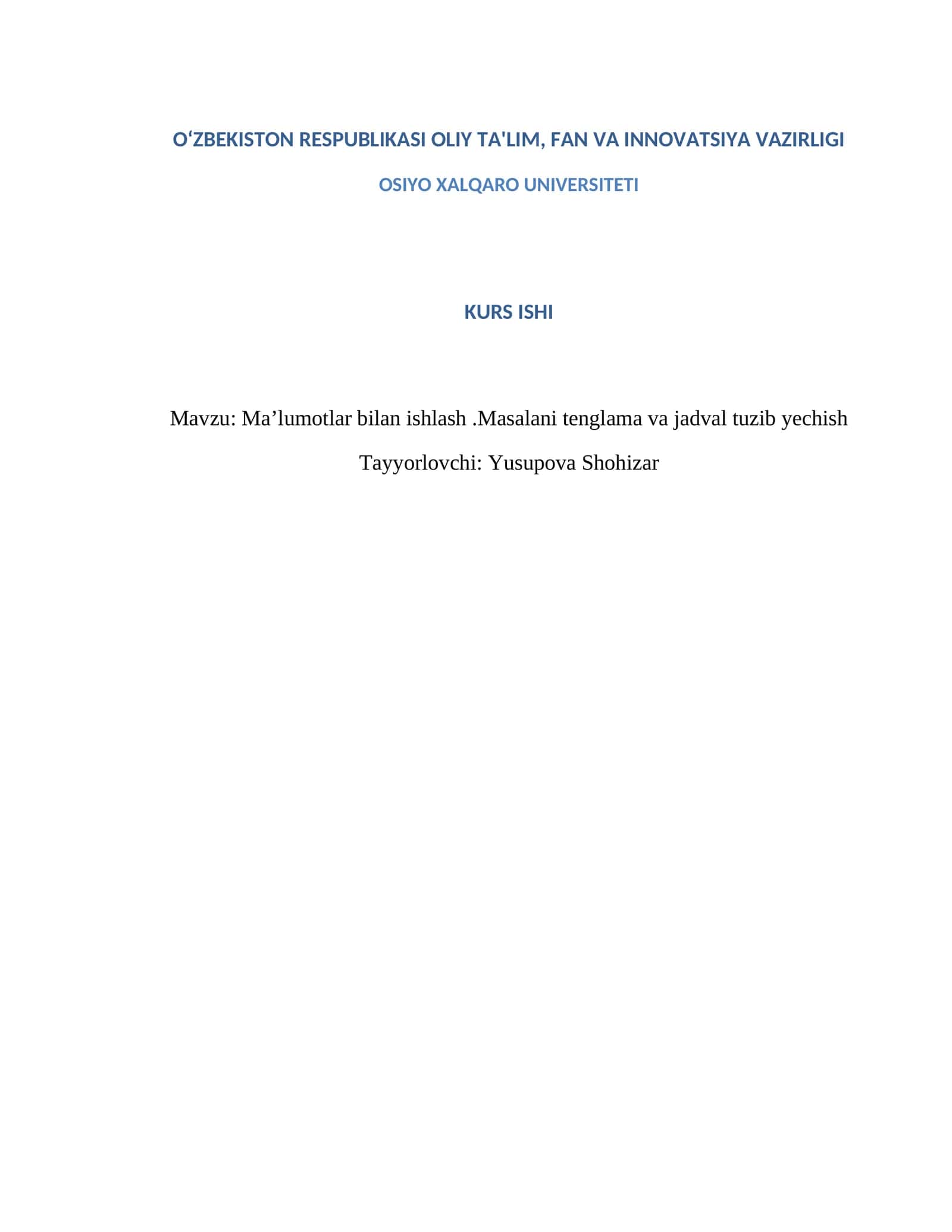 Maʼlumotlar bilan ishlash 1